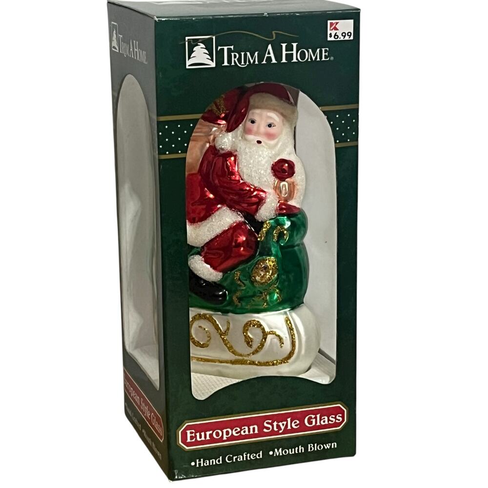 Vintage Santa Clause Sleigh Blown Glass Ornament